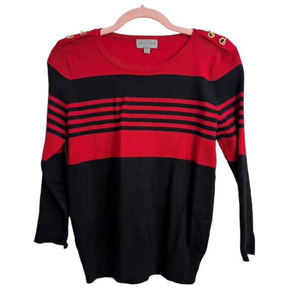 Joseph A. Sweaters - Joseph A. Petite Red and Black Striped Sweater Sweater